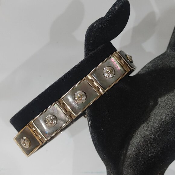 Hendi Bendal Hinge Belt Buckle Bracelet MOP Signature Logo Gold Tone Rhinestone - Picture 14 of 16